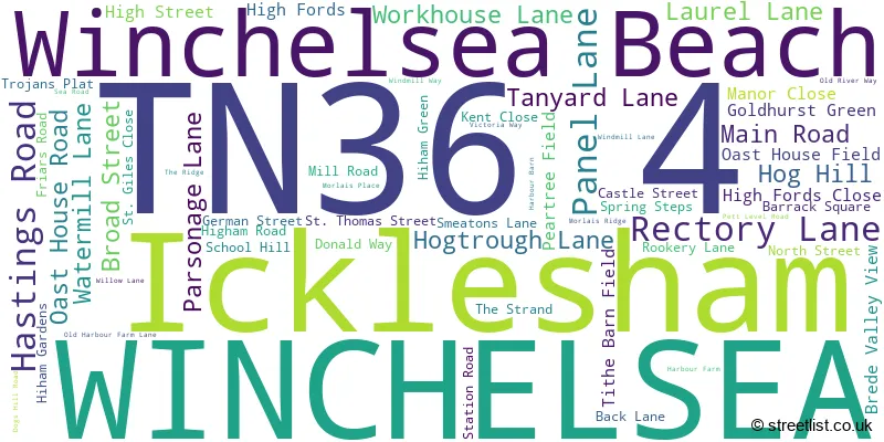A word cloud for the TN36 4 postcode